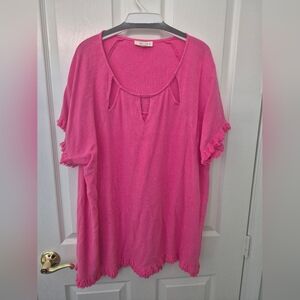 Umgee Pink Fringed Women's Tunic 1X